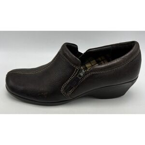 Eurostep Wedge Shoes Womens 9.5 M Brown Leather Side Zip Heel 2 1/4" Comfort